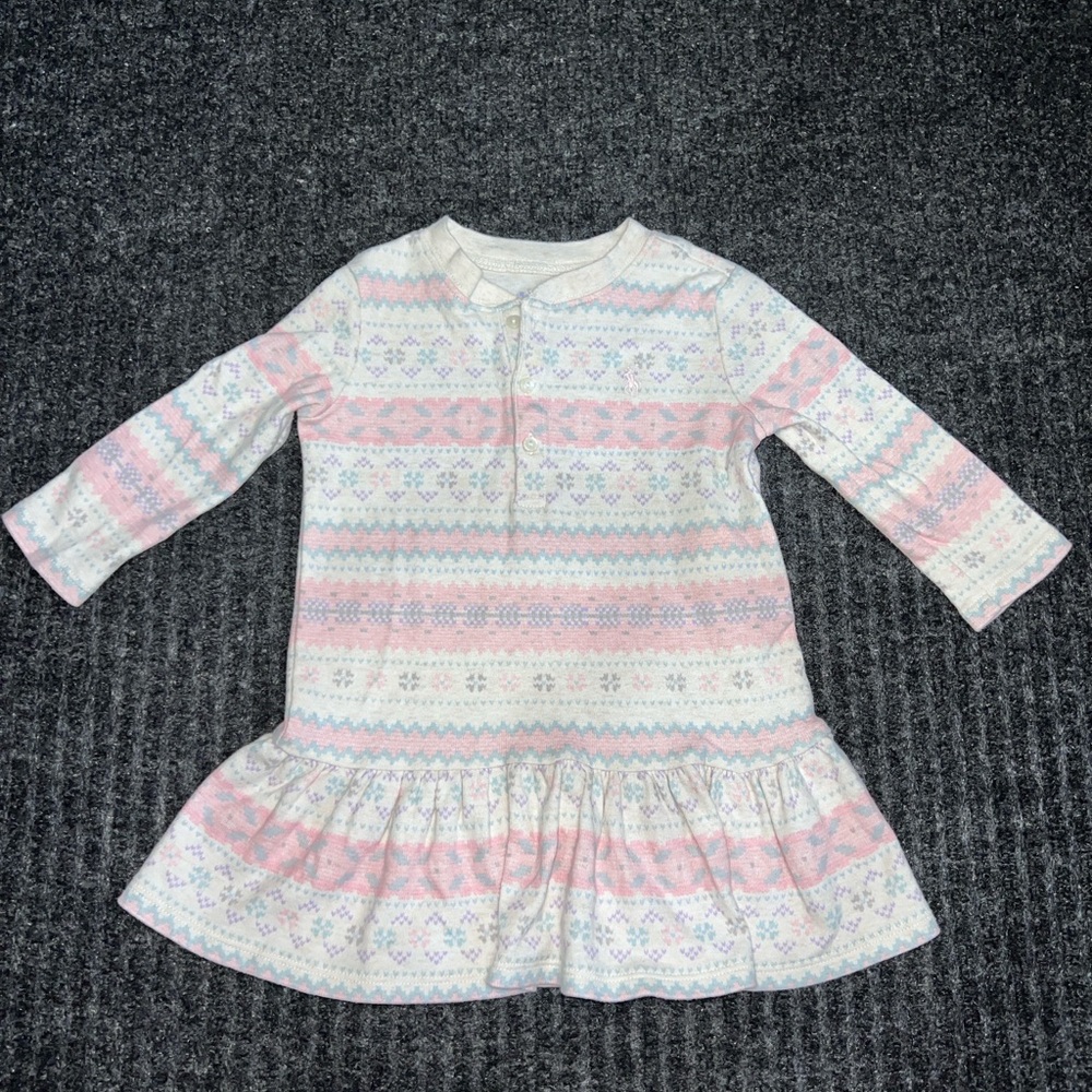 Ralph Lauren Baby Girls Dress 12M-18M Fair Isle Knit Long Sleeve Polo Logo